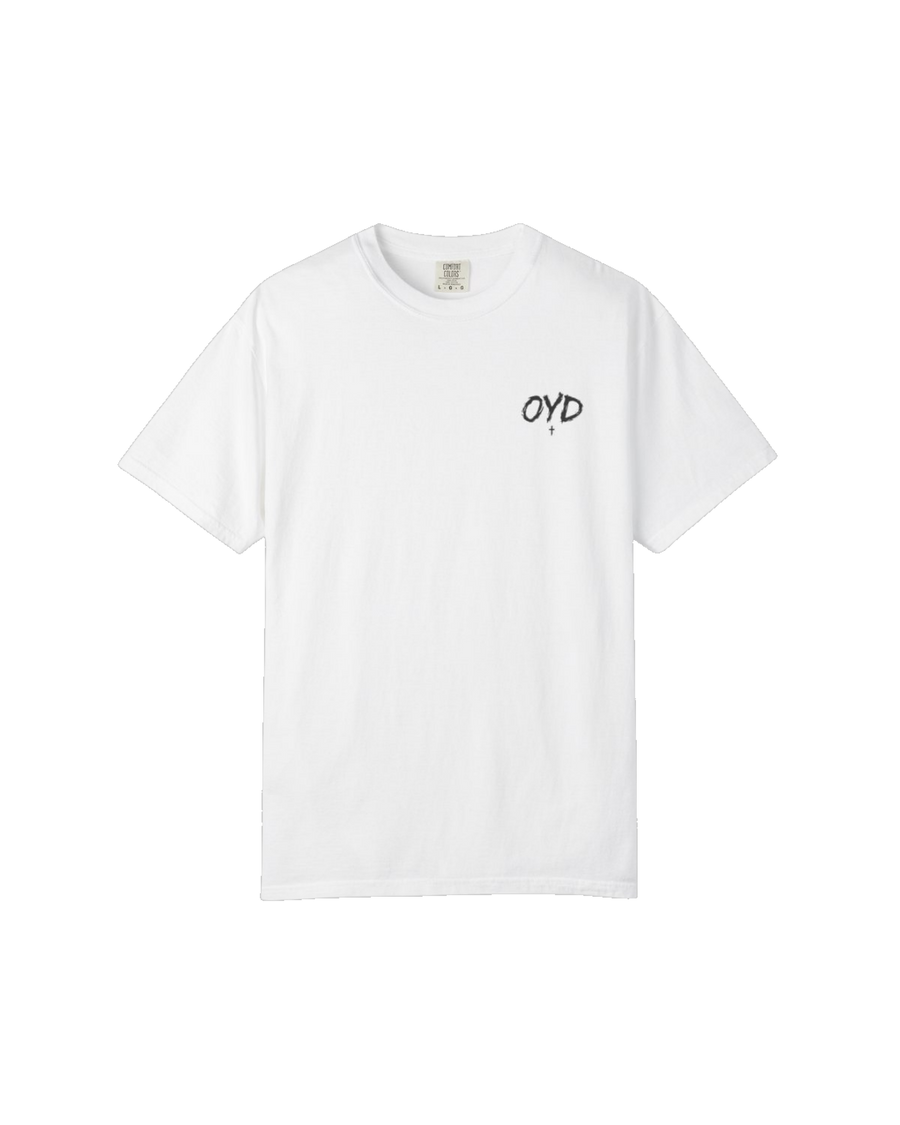 White OYD Faith Over Fear T-shirt, front, transparent background