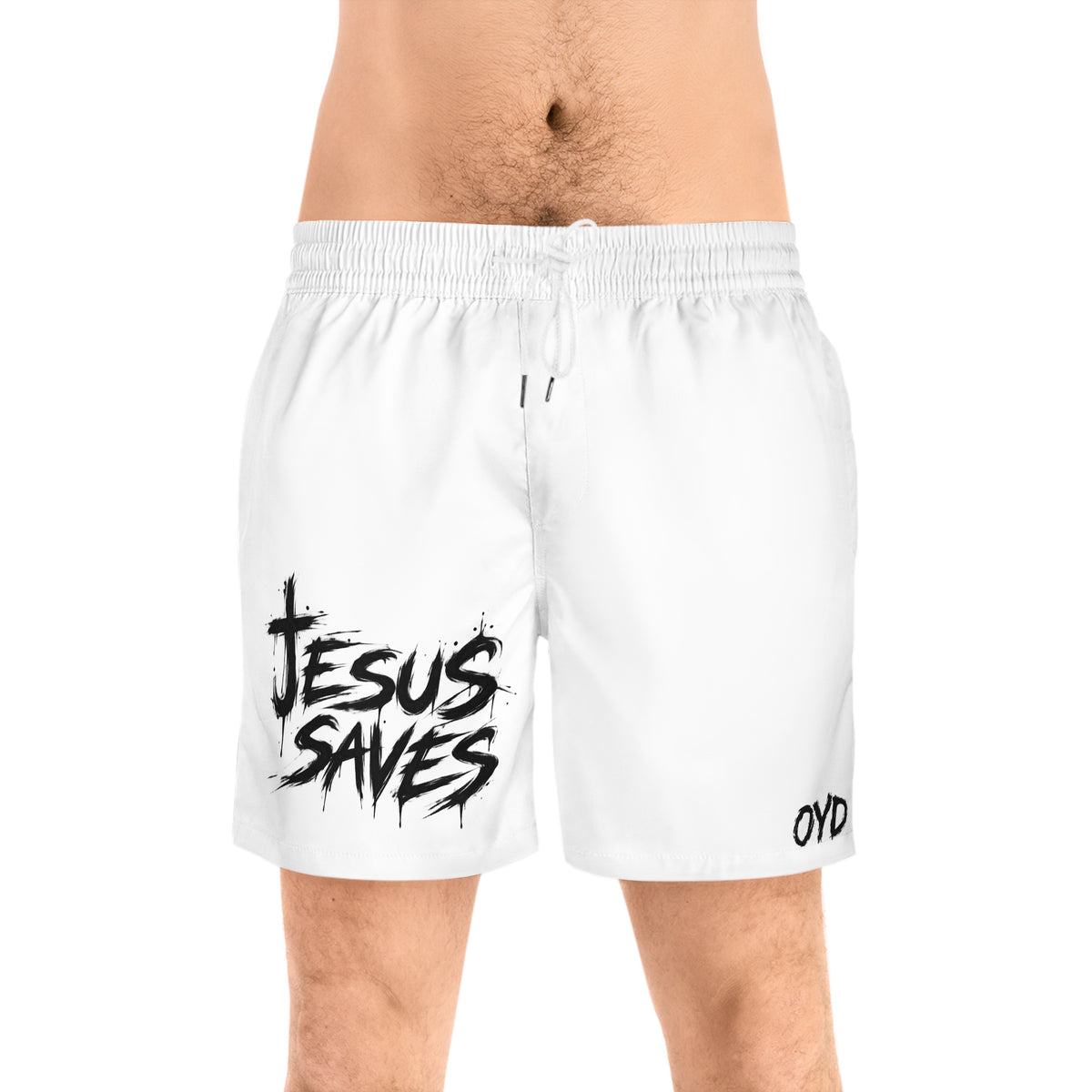 Jesus Saves Swim Shorts — White