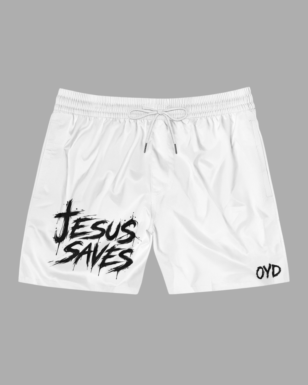 Jesus Saves Swim Shorts — White