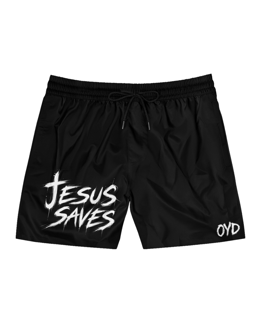 Jesus Saves Swim Shorts — Black