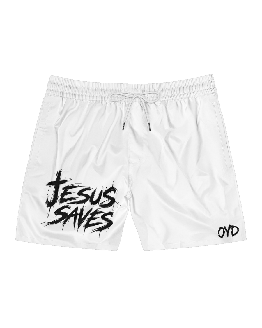 Jesus Saves Swim Shorts — White